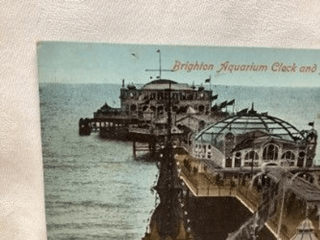 Brighton, Aquarium Clock and Palace Pier, Showing Winter Gardens, Posted 1921 Postcard Our Ref. no. R67 £2.25