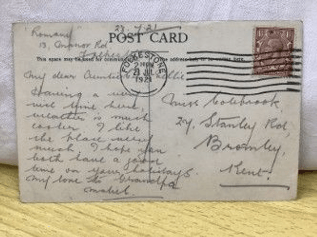 Folkestone, Marine Parade and Crescent, Kent, Posted 1921 unbranded postcard. Our Ref No. R229 £2.50