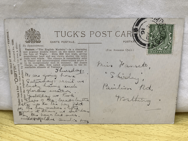 Ventnor, Isle of Wight, Posted 1916 Raphael Tuck & Sons' Oilette Antique Postcard. Our Ref No. R900 £2.00