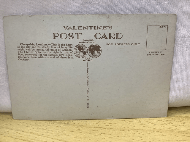 Cheapside, London Vintage Valentine's  Postcard,  No. 98646  Our Ref Number A93 £2.50