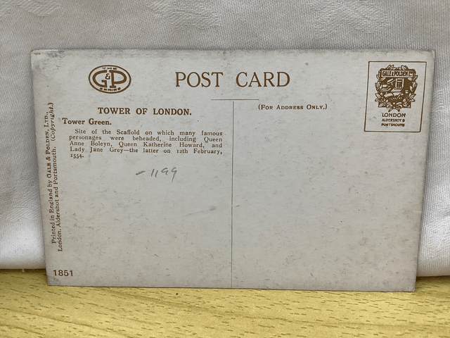 Tower of London, Tower Green Card No. 1851 - Vintage Gale & Polden Ltd postcard. Our Ref A180 £2.50