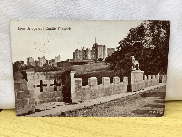 Alnwick, Lion Bridge and Castle, Northumberland, Posted 1927 Valentine's Series. Vintage Postcard Our Ref No. R747 £2.00