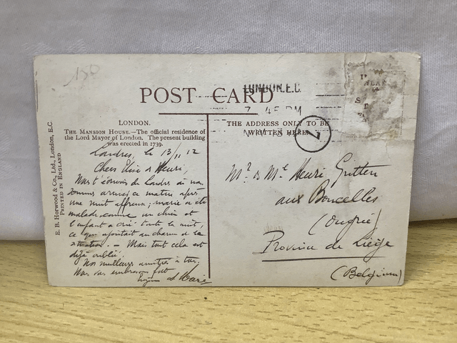 The Mansion House, London E.B. Horwood & Co. Ltd. London Posted 1912 Postcard Our Ref No. A102 £2.50