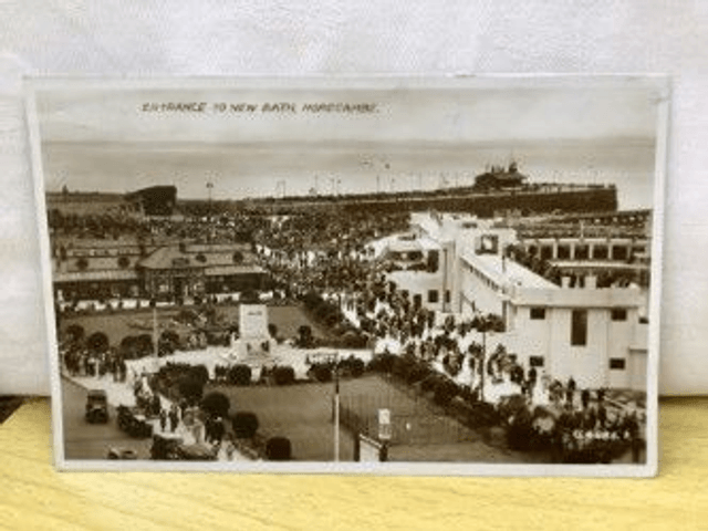 Morecambe, Entrance to New Bath, Lancashire, Posted 1936 Valentine's Postcard. Our Ref No. R379 £3.50