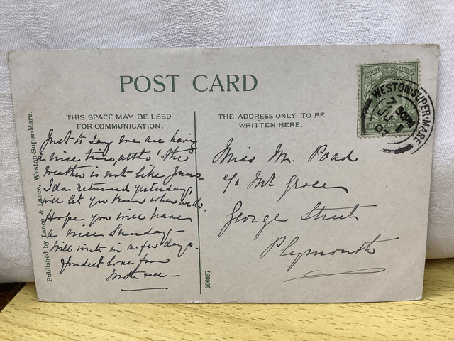 Weston-Super-Mare, Glentworth Bay, Somerset, Posted 1907 Lance & Lance Antique Postcard. Our Ref No. R705 £2.50