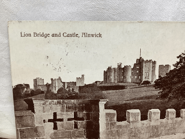 Alnwick, Lion Bridge and Castle, Northumberland, Posted 1927 Valentine's Series. Vintage Postcard Our Ref No. R747 £2.00