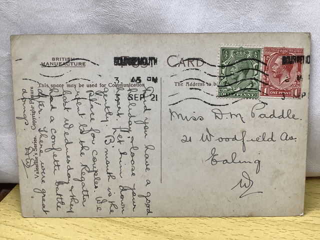 Sands, looking East, Boscombe, Dorset, Posted 1921 Valentine's Series Postcard. Our Ref No. R682 £2.50