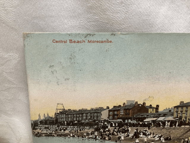 Morecombe, Central Beach, Lancashire, Posted 1905 antique Gorton, Morecombe pc. No R591 £2.50