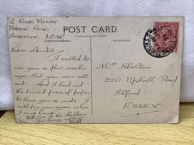 Shanklin, From Rylstone, Isle of Wight, Posted 1922 antique unbranded postcard. Our Ref No. R645 £2.75