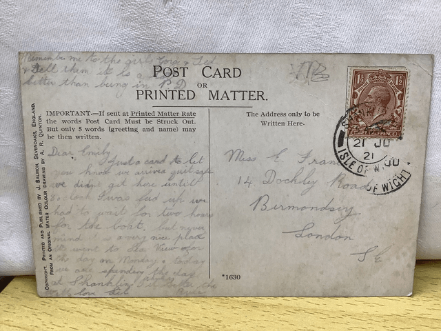 Rylstone, Shanklin, Isle of Wight, Posted 1921 J. Salmon antique postcard. Our Ref No. R649 £2.50