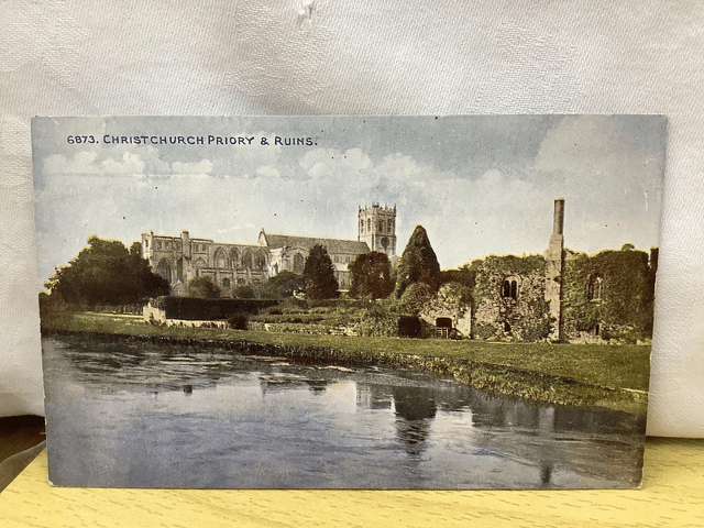 Christchurch Priory &amp; Ruins, Christchurch, Dorset, The Photochrom Co. Ltd vintage postcard. Our Ref No. R576 £2.25