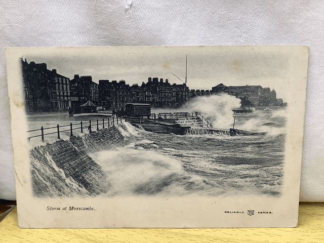 Storm at Morecombe, Lancashire, Posted 1904 Reliable Series Antique Postcard. Our Ref No. R595 £2.50