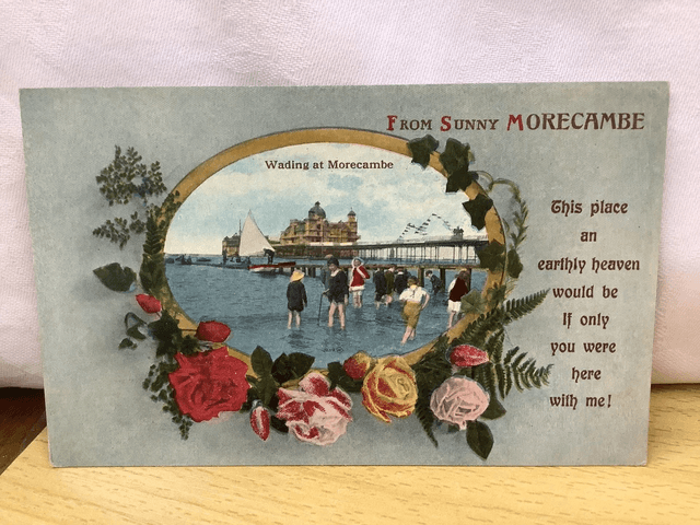 Wading at Morecambe, From Sunny Morecambe, Lancashire, Valentine&#039;s Series Vintage Postcard. Our Ref No.R752 £2.85