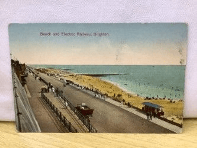 Beach and Electric Railway, Brighton, Sussex, vintage unbranded postcard. Our Ref No. R147 £2.25