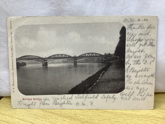 Barnes Bridge, Barnes, Surrey ( Now London) Posted 1903 E.A. Medus & Co Antique Postcard. Our Ref No. R746 £2.50