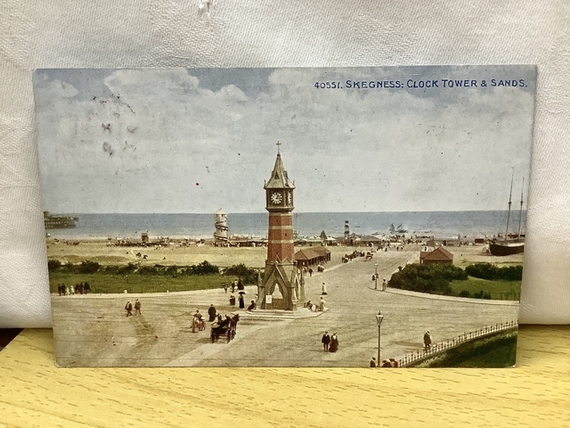 Skegness, Clock Tower and Sands, Lincolnshire, Posted 1910 Photochrom Co. Ltd Antique postcard no. R736 £2.50